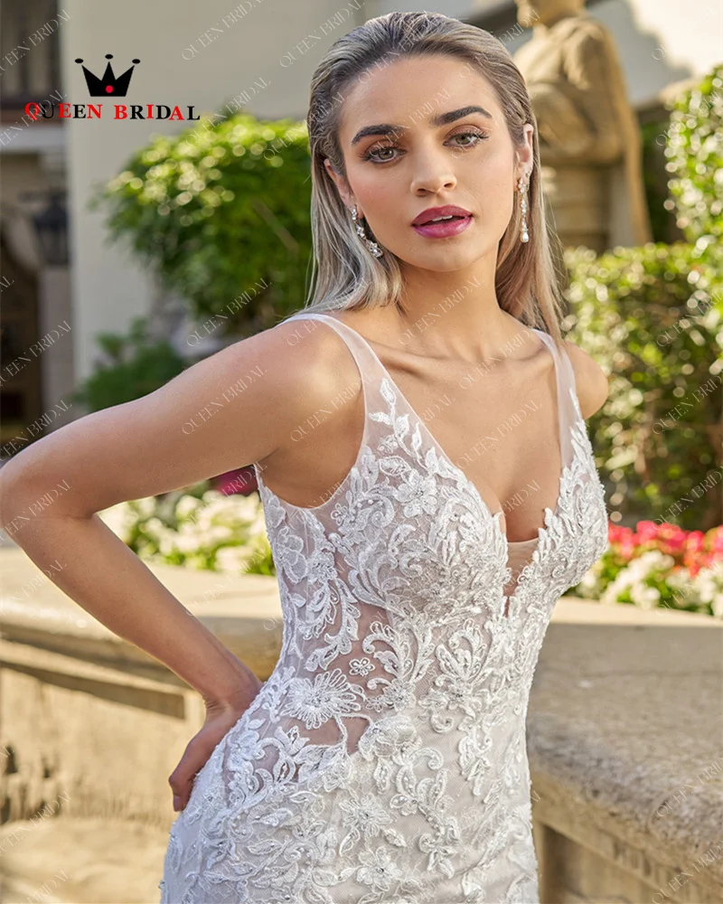 Vestido De Novia largo hasta el suelo De sirena con apliques exquisitos, vestido De Novia con cuentas De encaje, sin mangas, cuello en V, Y85H, nuevo