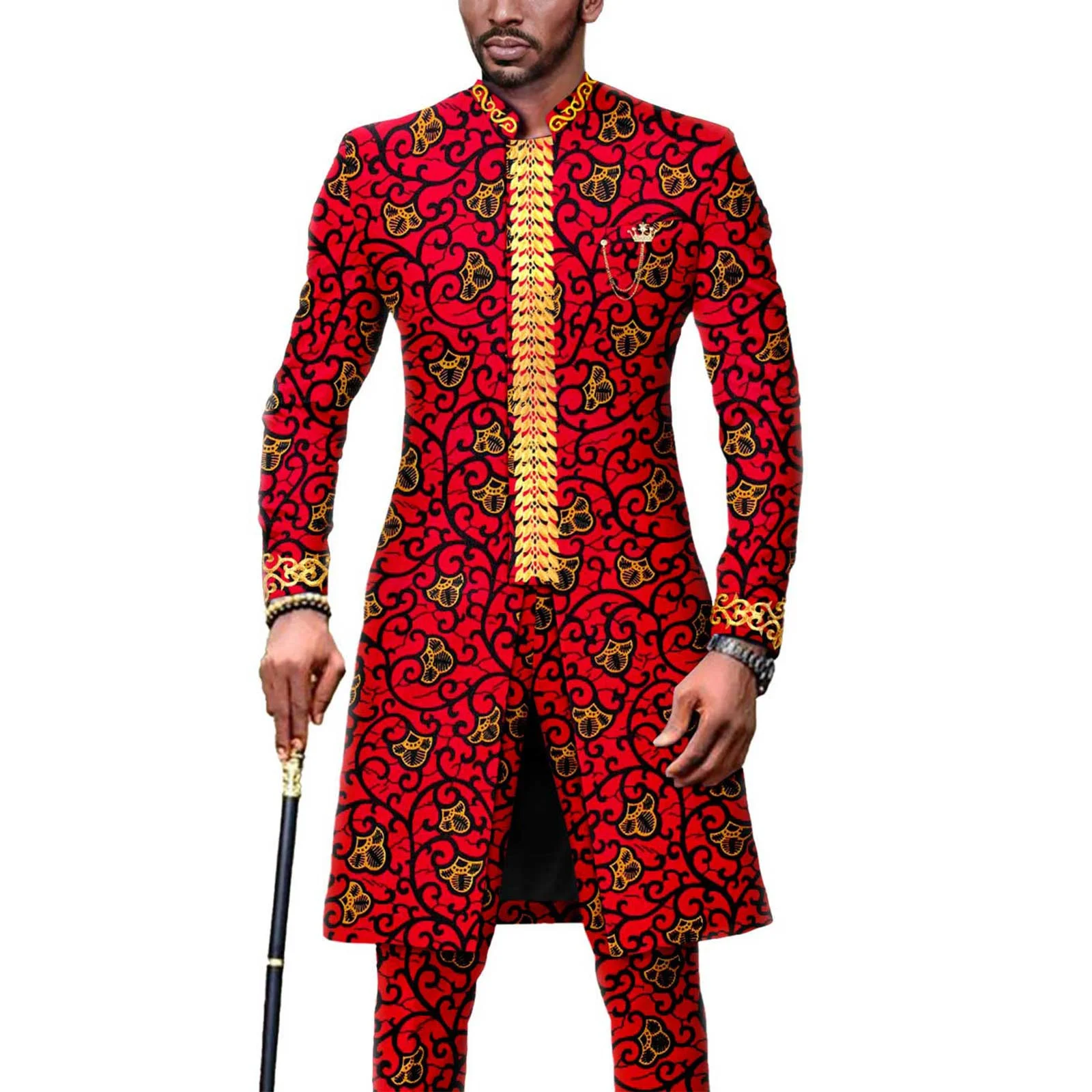 

African Men Suit Traditional Wedding Patchwork Shirt Pants Causal Bazin Riche Attire Dashiki Wear Suit Long Set African Attire