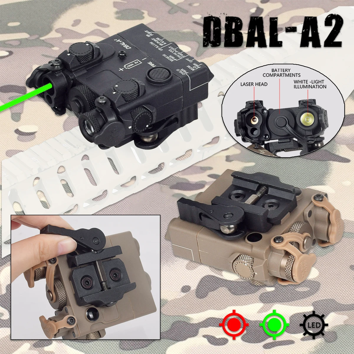 

Tactical DBAL-A2 Weapon Light Red Green Dot Laser Sight LED Flashlight For Airsoft Rifle AR15 M4 Lanterna Torch With QD Mount