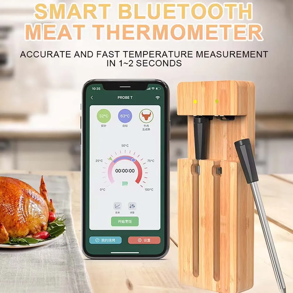 

Беспроводной термометр для мяса и бытовой термометр для барбекю Bluetooth 5.4 с длительным дисплеем для приготовления пищи, духовки, барбекю, гриля и курильщика