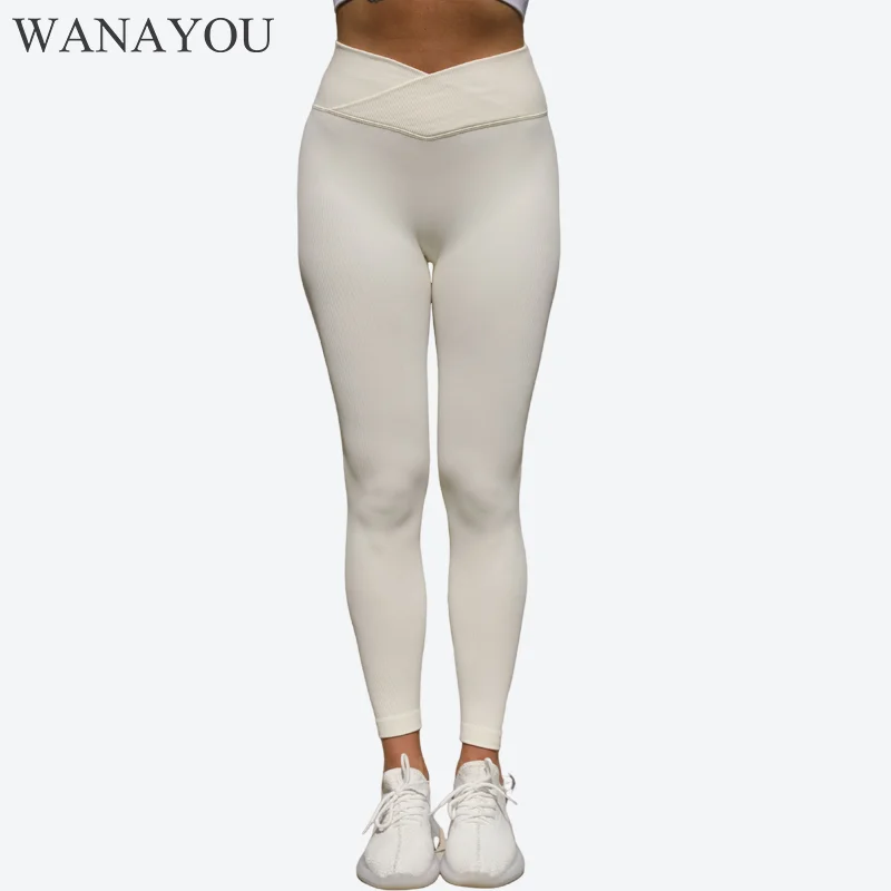 

WANAYOU Cross Waist Workout Legging Fitness Sport Pants Hip Lifting Yoga Pants,Seamless Knitted Tight Fitting Sports Yoga Pants