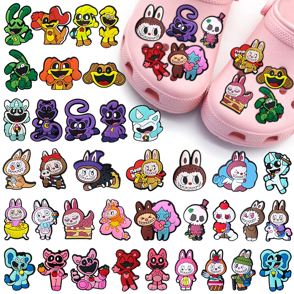 Hot 1PCS Cartoon Rabbit Monsters PVC Cute Bunny Dog Game Garden Shoe Charms Accessories DIY Decorate Kids Girl X-mas Party Gifts