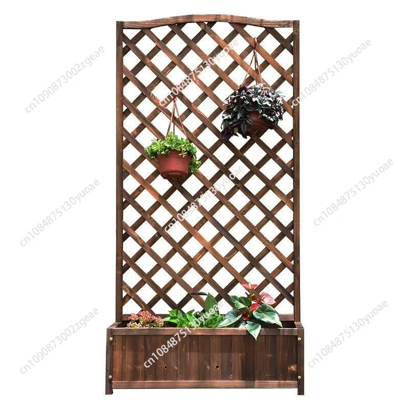 Balcony decorative screen grid climbing vine flower pot frame preservative wood fence courtyard partition flow