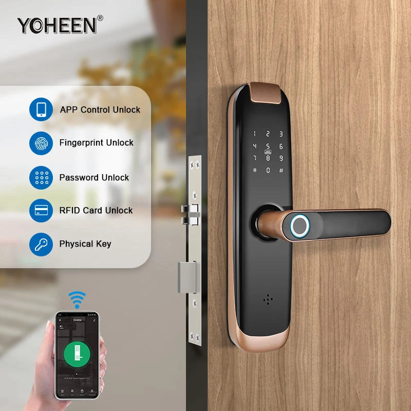 TUYA APP Compatible Smart Life App Unlock Smart Door Lock for Home Wood Door with Fingerprint Handle Combination Rfid Card