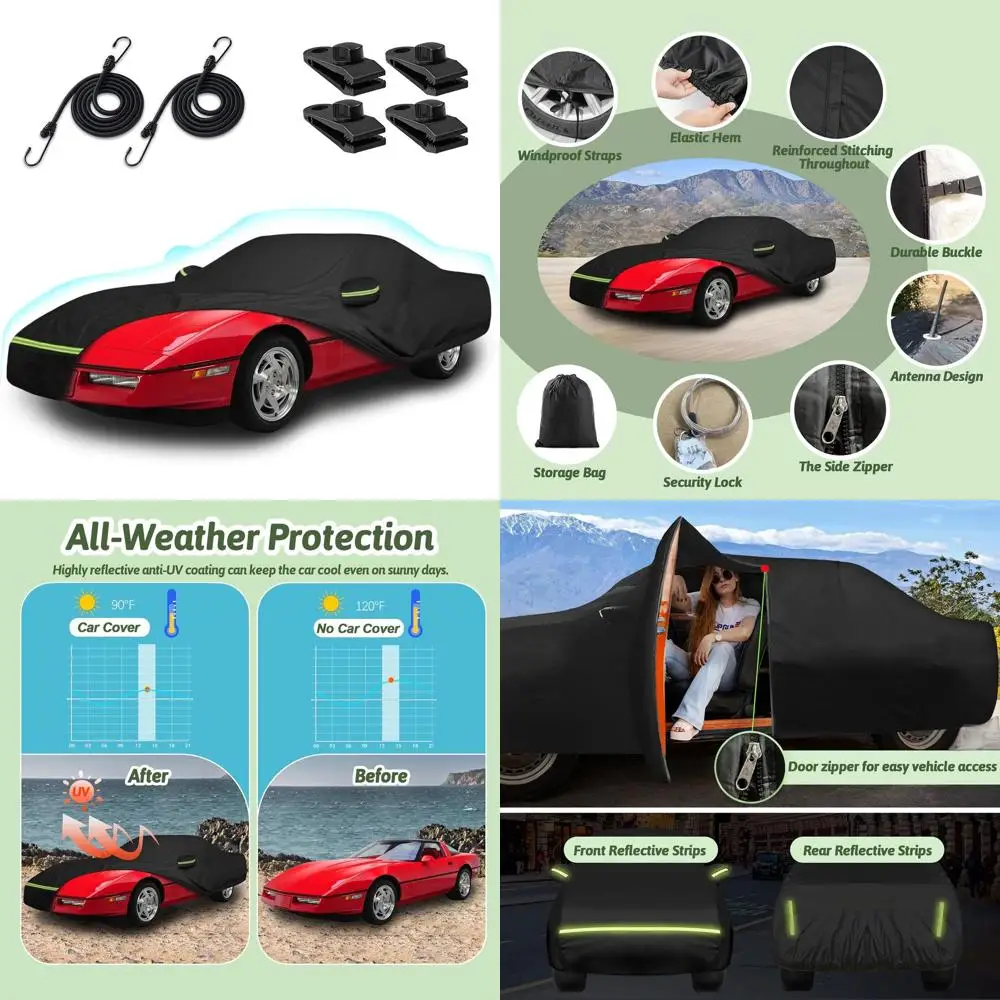 

1984-1996 Corvette C4 6-Layer 210T Waterproof UV-Resistant Outdoor Car Cover with Zippered Door & Wind Straps - Black