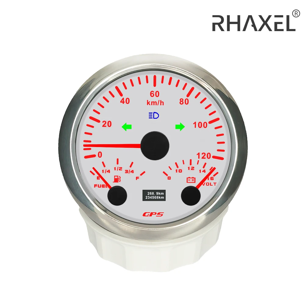 

RHAXEL 85mm Speedometer GPS 200MPH Odometer Fuel Level Gauge Voltmeter 12V for Motorcycle Yachts with Tripmeter GPS Antenna