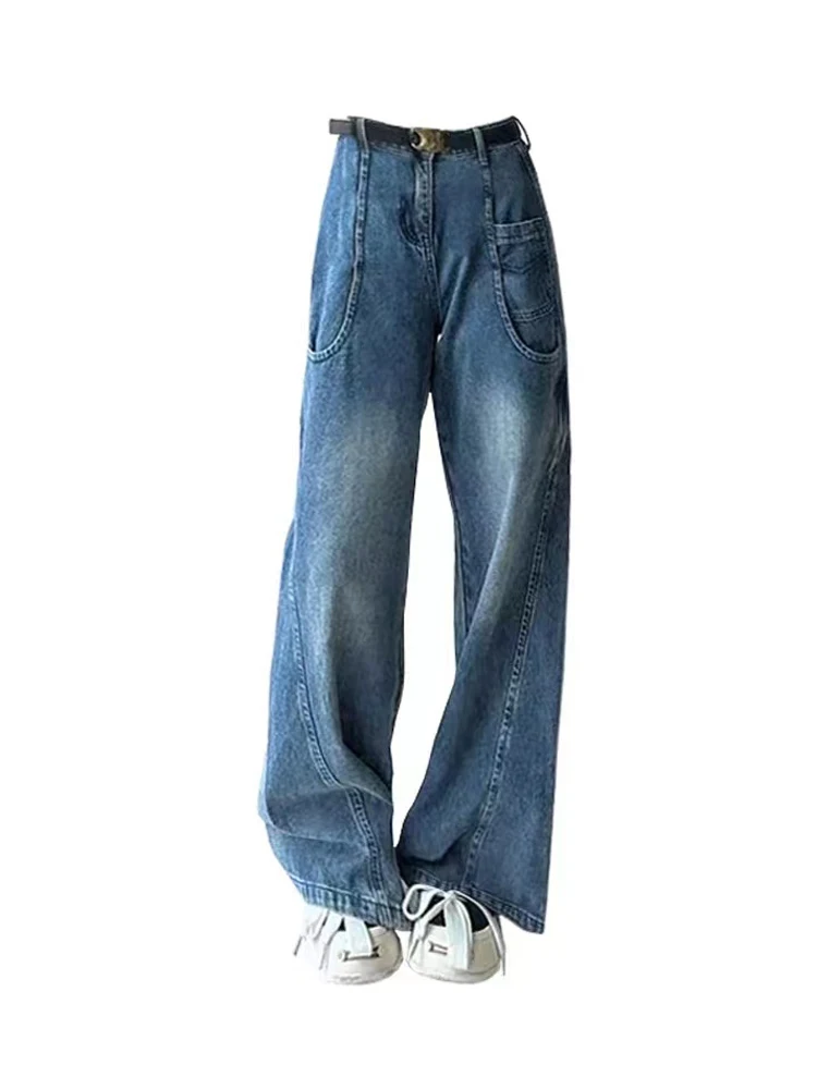 

Women Vintage Hip Hop High Waist Jeans Baggy Wide Leg Pants Blue Straight Denim Trouser Fashion Tide Streetwear High Street BF