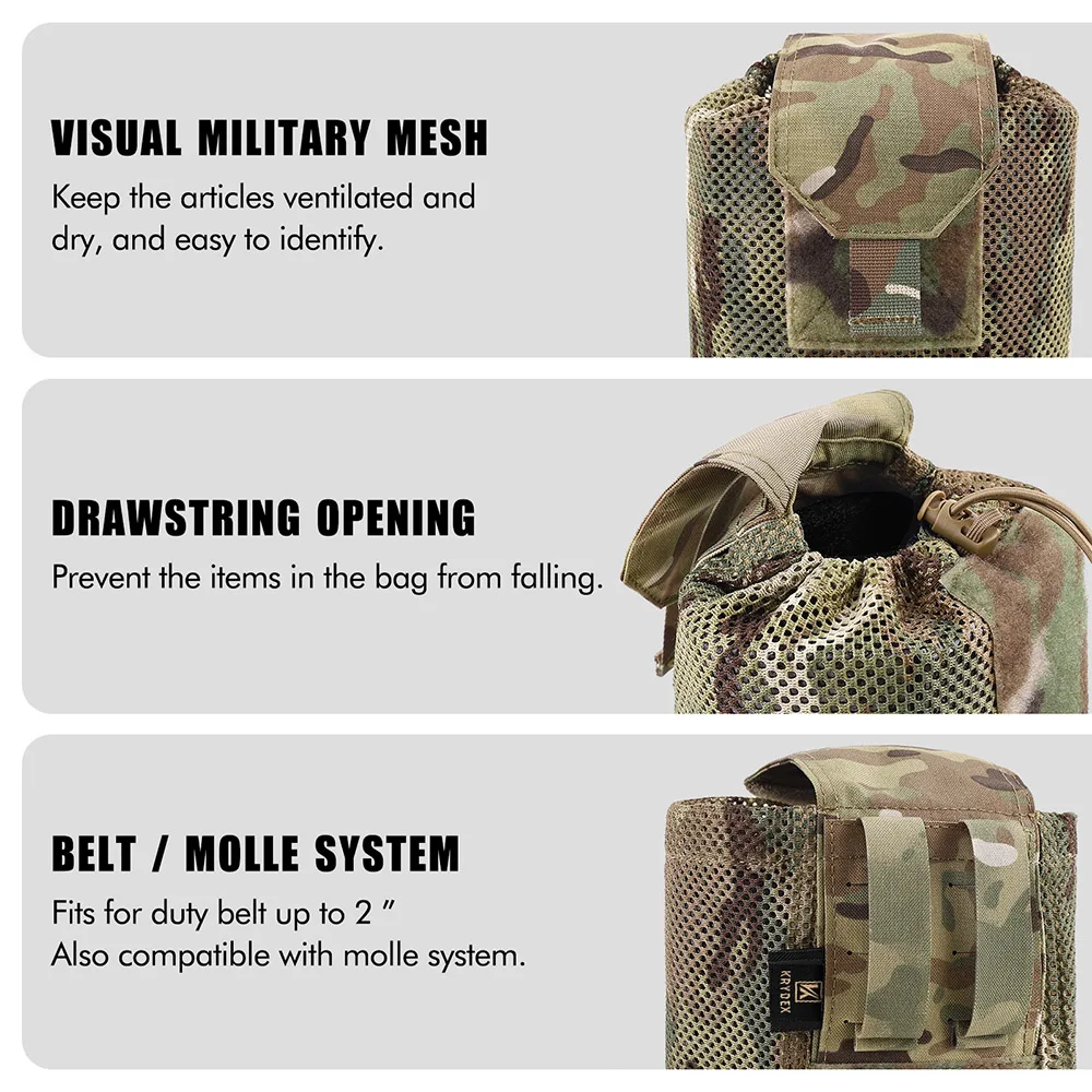 KRYDEX 500D Tactical Mesh Dump Drop Pouch MOLLE Belt Foldable Magazine Pouch Tool Utility Pack Waistbag Hunting Accessories