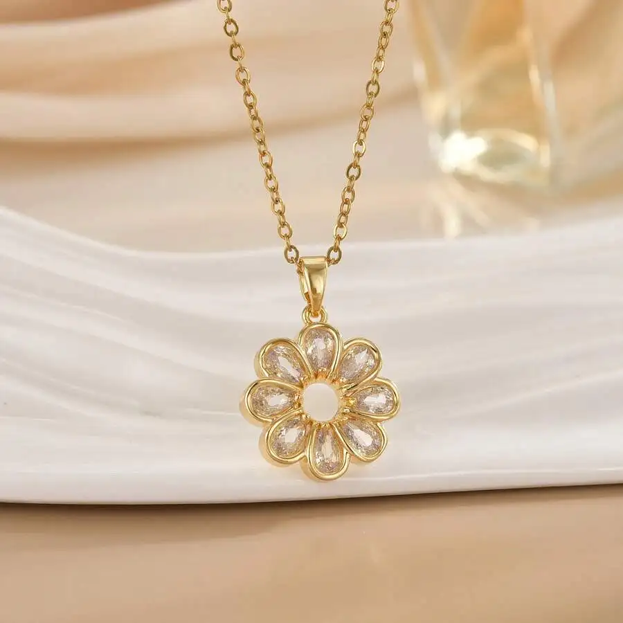 

Floral Pendant Necklace For Women Copper Plated With Crystal Accents Fashion Office Style