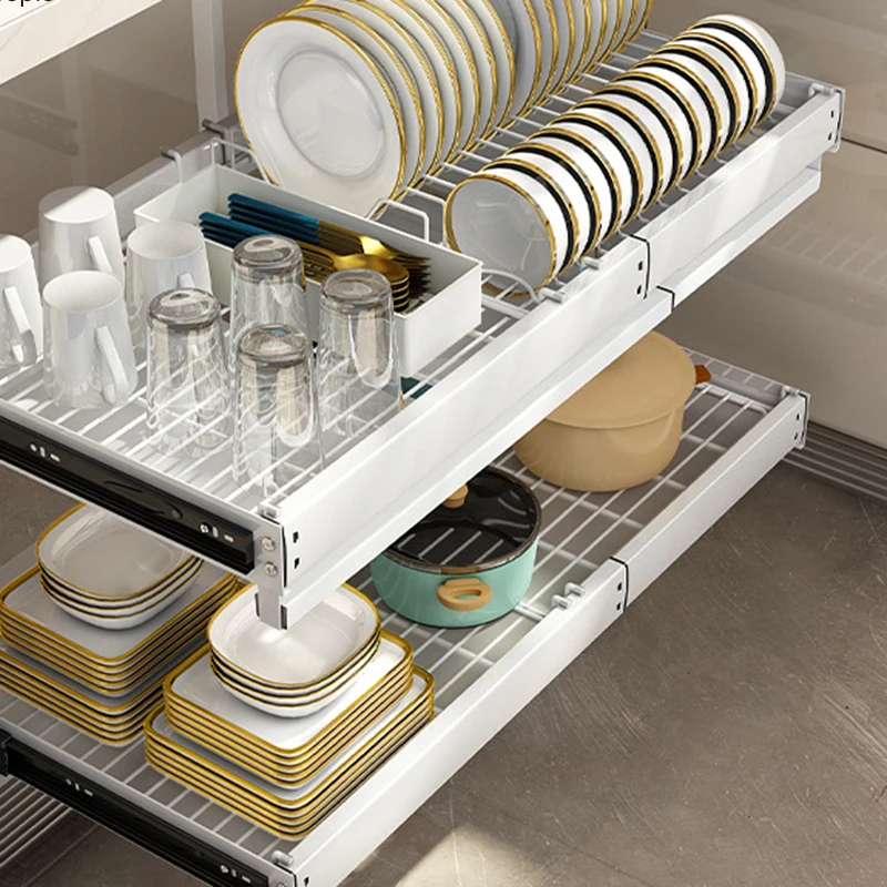 Under The Dish Kitchen Cabinet Lower Bowl Dishe Bowl Plate Storage Rack Built-In Drawer Bowl Rack Layered Push Pull Storage Draw