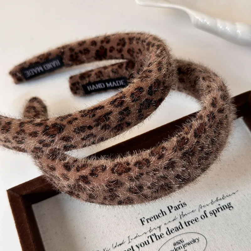 Autumn Winter Plush Brown Leopard Print Headband Woman Retro Temperament Hair Hoop Lady Party Hair Band Fashion Hair Accessories