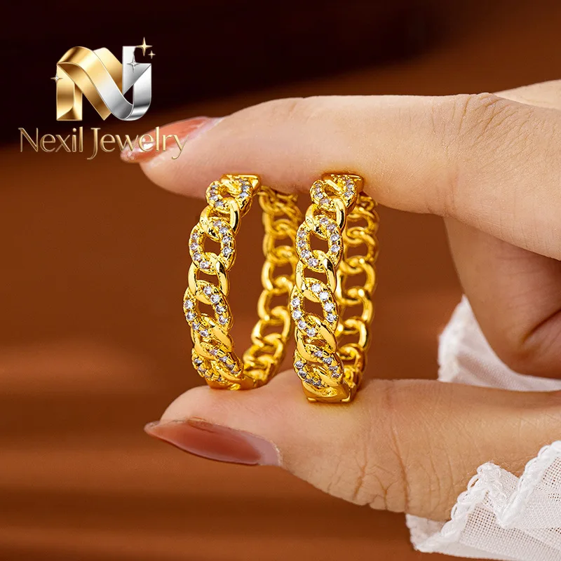 

Nexil Jewelry Nexil Jewelry Luxury 24K 9999 Pure Gold real gold Women's Pierced Diamond Geometric Twist Earrings Earrings