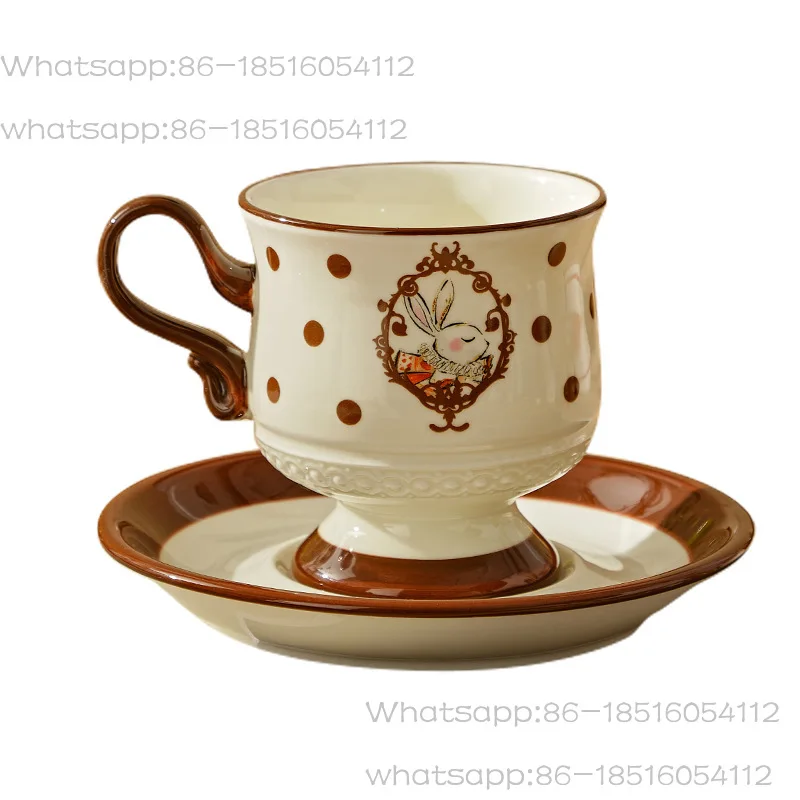 Ceramic Coffee Cup French Cute Rabbit mug High Beauty Makeup for Home Afternoon Tea Cups Small Edition Cup Plate Set Drinkware