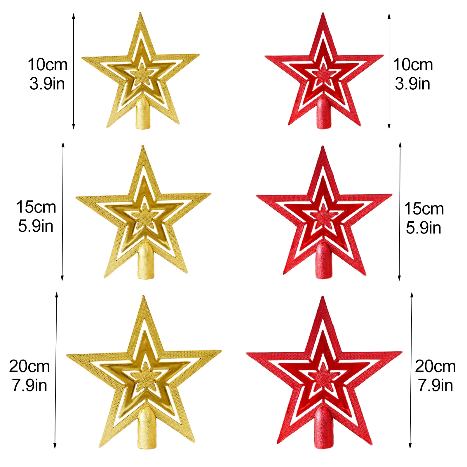 2pcs Xmas Tree Ornaments Pendant Golden/Red Plastic 10cm Five-Pointed Star Christmas Decorations