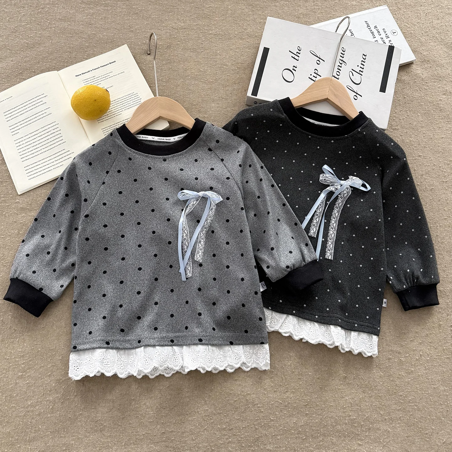 Girls Dot Undershirt Fall New Kids Bow Long Sleeve Tops