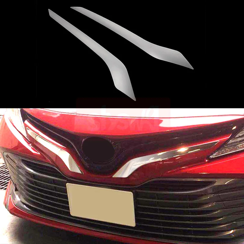 Accessories For Toyota Camry 70 2017-2021 Front Emblem Trim Molding Logo Strips Stainless Steel Kit Stickers Decoration 2 PCS