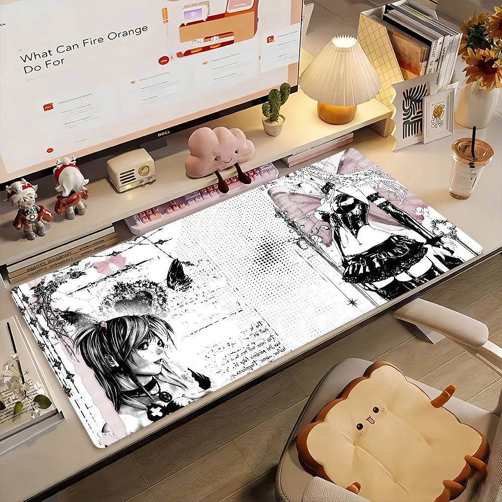 Gaming Mouse Pad,Large Extended Desk Mat,Anti-slip Rubber Base,Stitched Edges,Manga Style Wing Girl Print Keyboard Pad