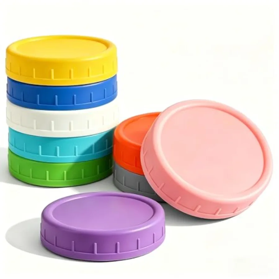 9 Pack Regular Mouth Mason Jar Lids - 70mm Colored Plastic Mason Lids with Silicone Rings for Ball, Kerr and More, Thickened an