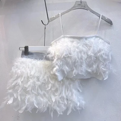 2023 Spring Summer New Fashion Feather Short A- Line Skirt Women Elastic Waist White All-Match Tutu Female Student Mini Skirt