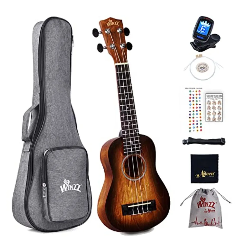

Adults Ukulele Soprano Beginner Kit 21 Inches with 8 Accessories Unique Color Design Brown