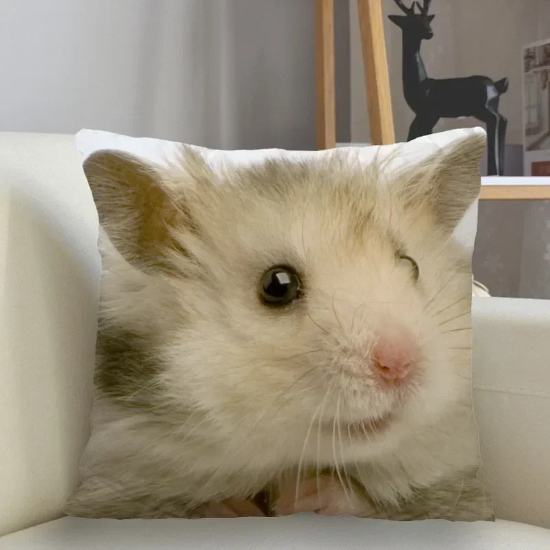 Taie d'Oreiller Mignonne en Forme de Hamster, Couverture Carrée avec Fermeture Éclair