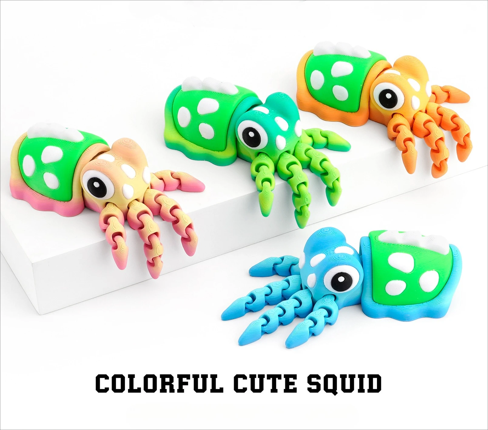 3D Printing Colorful Squid Figurine Stress Relief Fidget Toy Articulated Squid Figurine Model Crafts Ornament Birthdays Gift