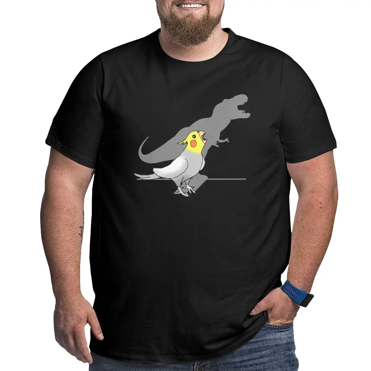 

Dinosaur Shadow Cockatiel funny cockatoo shadow birb memes 100% Cotton printed Clothing graphic tee plus size 4XL 5XL 6XL Tee