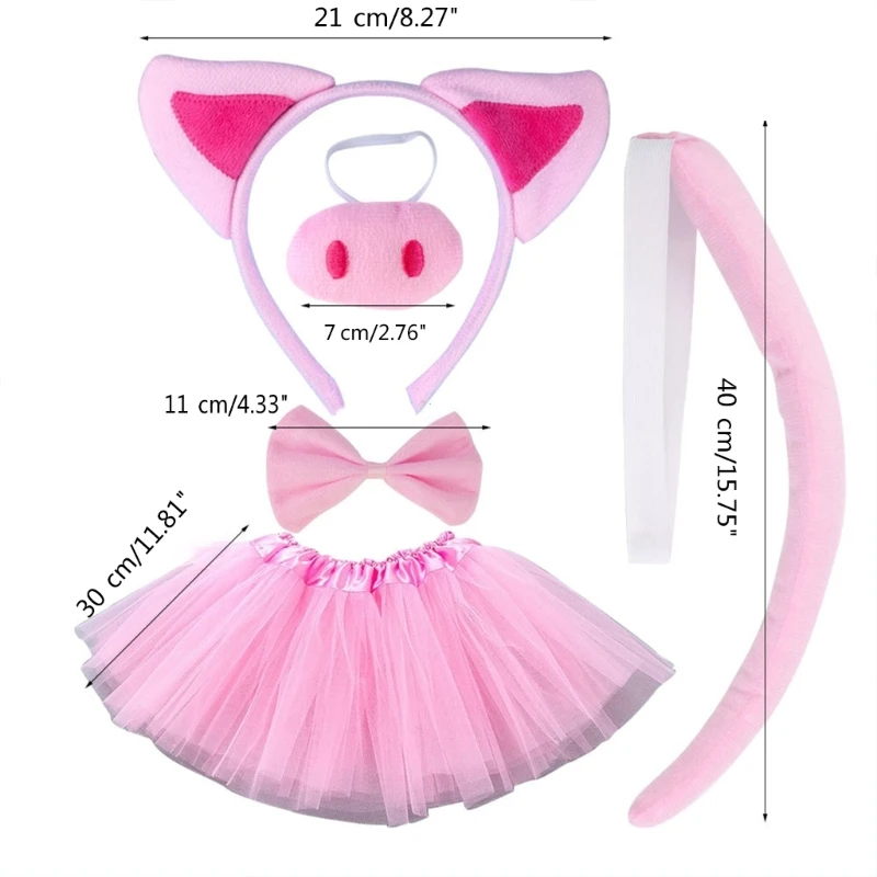 4/5/6pcs Kid Animal Fancy Disfraz Set orejas cerdo Tutus cola nariz nariz