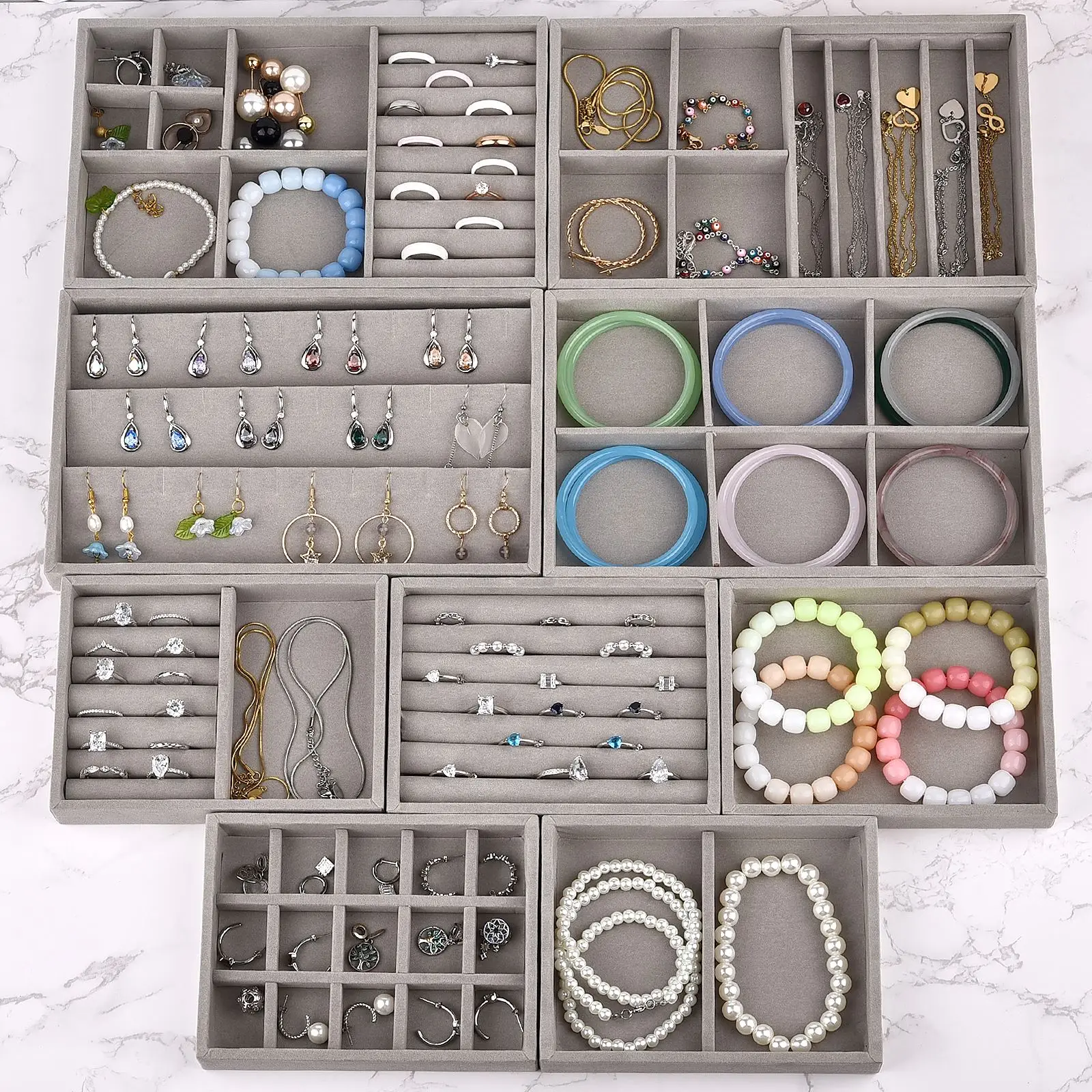 Jewelry Storage Box Earring Ring Necklace Brooch Holder Flannelette Jewelry Display Box Necklace Classification Organizer Box