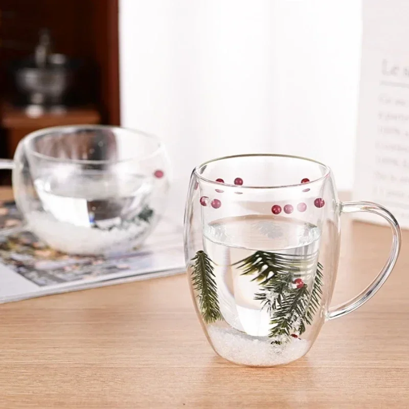 200/350ML Coffee Cup Double-layer Glass Cup Christmas Snow Scene Cups Heat Resistant Milk Mug Xmas New Year Gifts Decoration