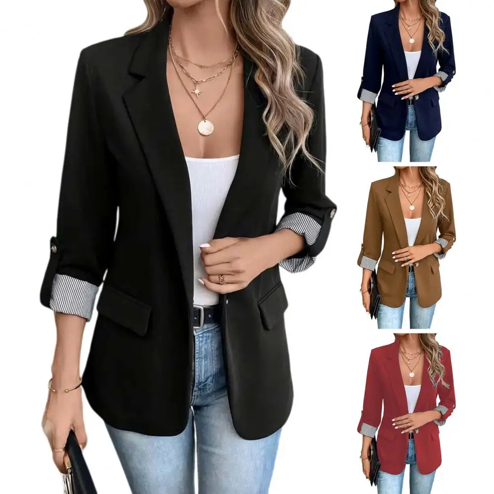 Women Work Wear Women’s Lapel Collar Blazer 3/4 Sleeve Business Suit Jacket Office Work Short Blazer with Button Closure
