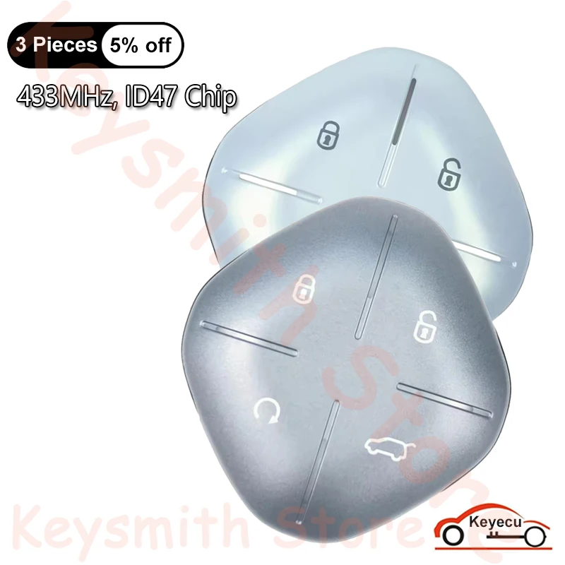

KEYECU 4 Buttons 433MHz ID47 Chip for Jetour Dashing X90 X70 Plus Auto OEM Smart Remote Control Key Fob Replacement