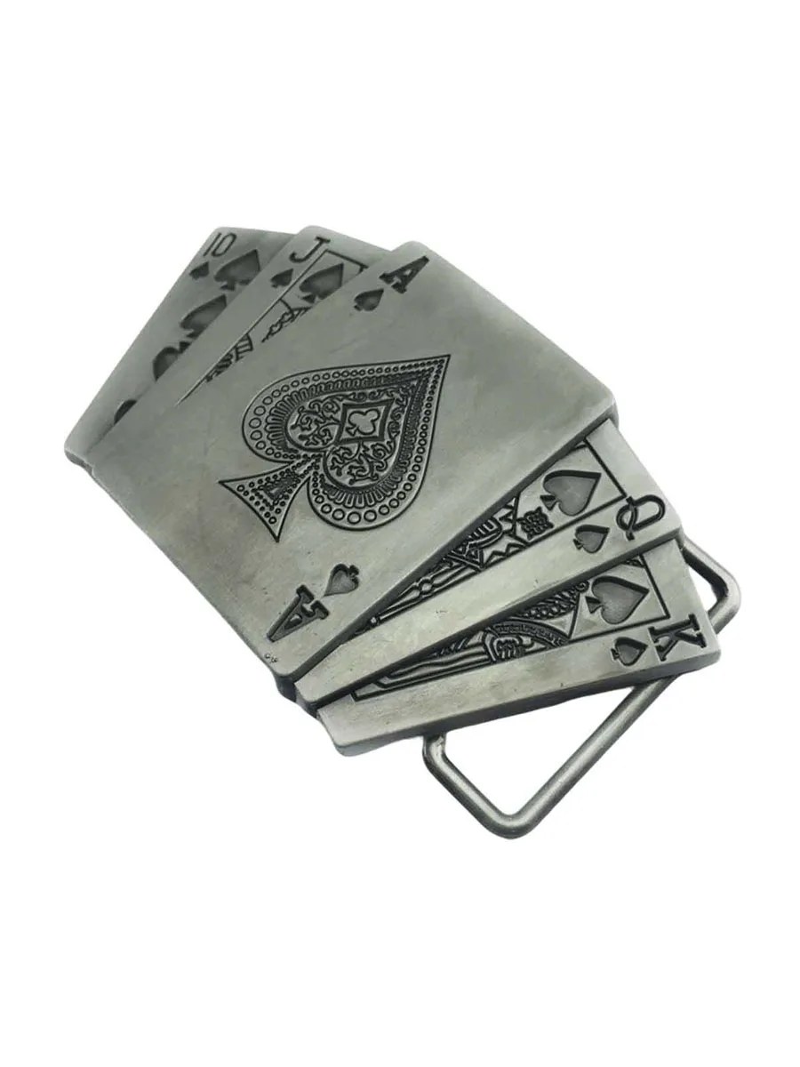 Retro Glückskarten-Design Herren-Gürtelschnalle mit Straight Flush Motiv für viel Glück