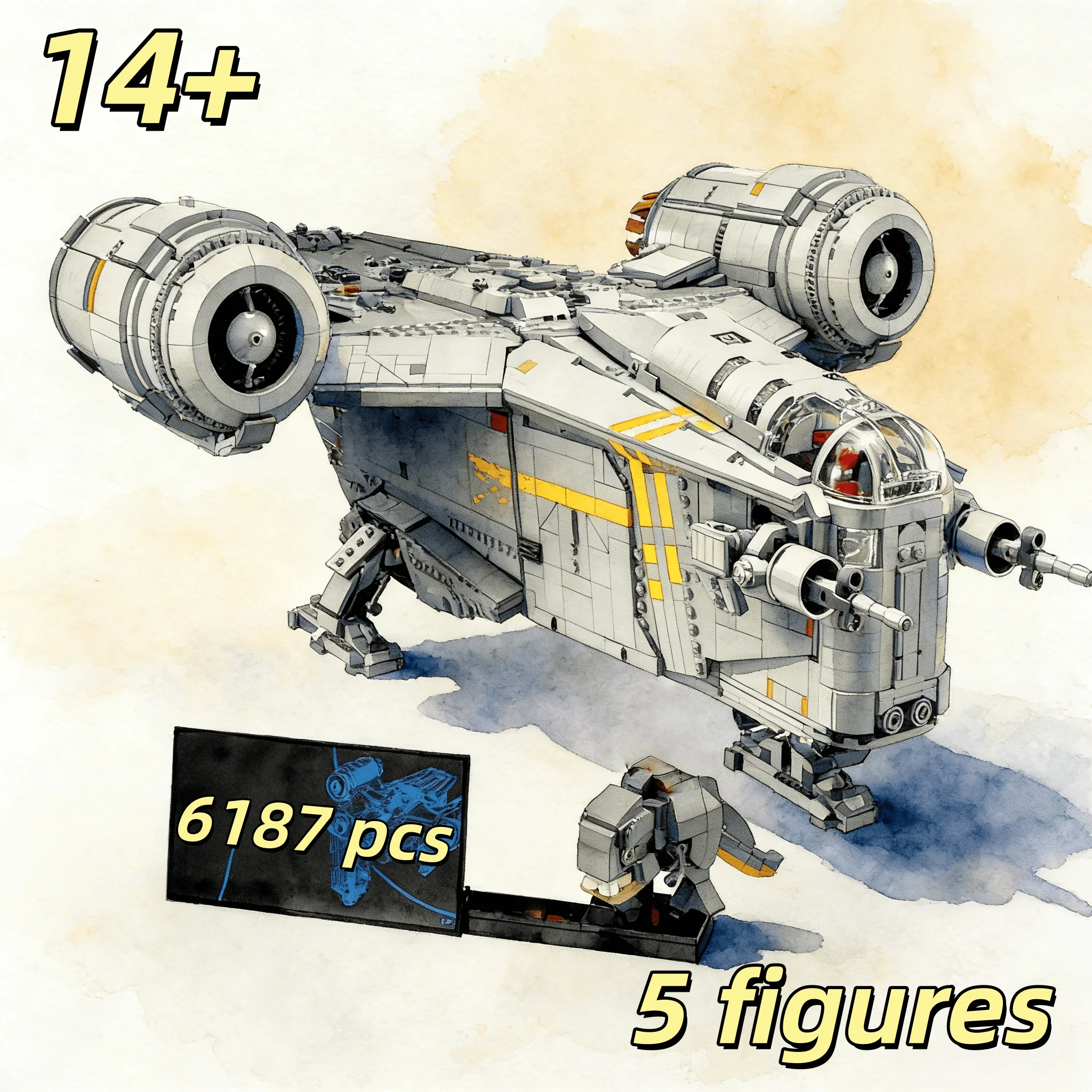 

Набор строительных блоков 6187 шт. Модель космического корабля Star Mandalorian Razor Crest, игрушка для украшения дома, подарок на день рождения или Рождество