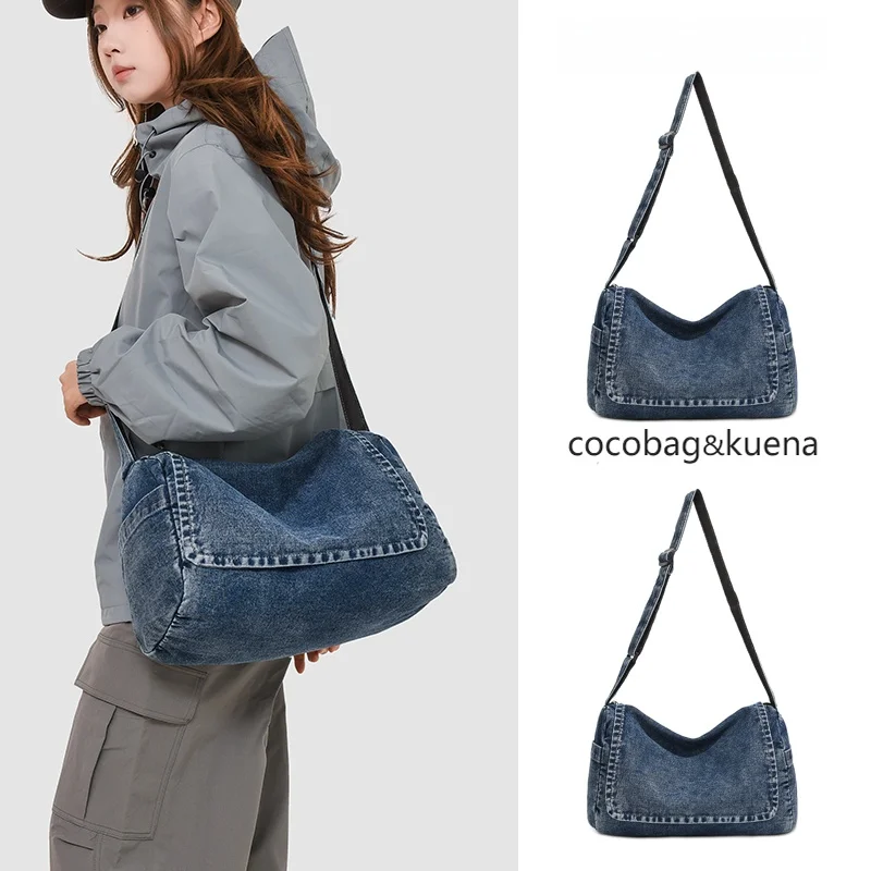 

Spring Summer Large Capacity Commuter Denim Zipper Women's Crossbody Shoulder Bag Fashionable Retro Style Single Strap Bag