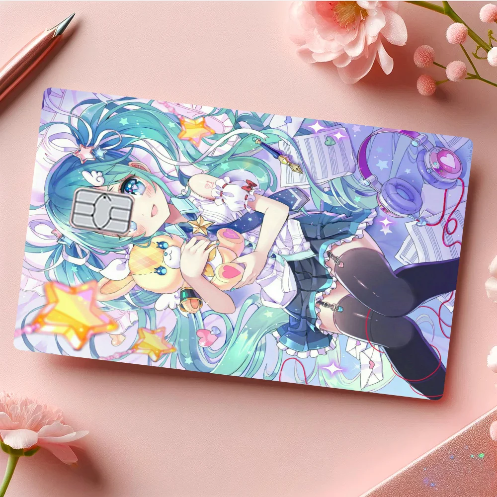 أنيمي H-Hatsunes-M-Miku الفتيات موضة لطيف الكرتون القط اللوحة أنيمي لعبة فريدة من نوعها لاصق غشائي الجلد بطاقة الائتمان لا رقاقة