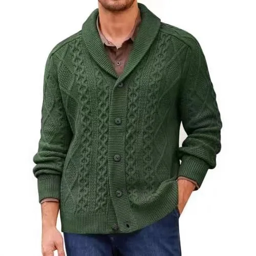 

Men New Single Breasted V Neck Sweaters Cardigan Knitted Turn Down Collar Long Sleeve Sweater Loose Fit Buttons Casual 2025