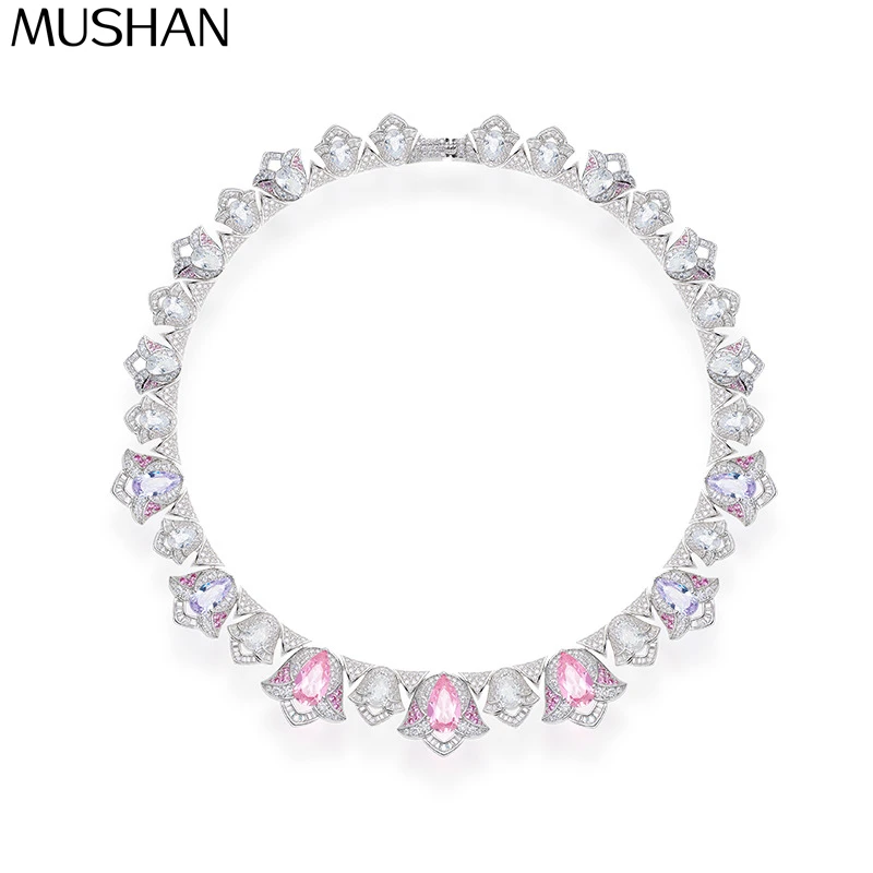 

MS Luxury Jewelry 925 Sterling Silver Pendants Necklaces Pink Gemstones Party Chain Necklace Pendant For Women s925 Fine Jewelry