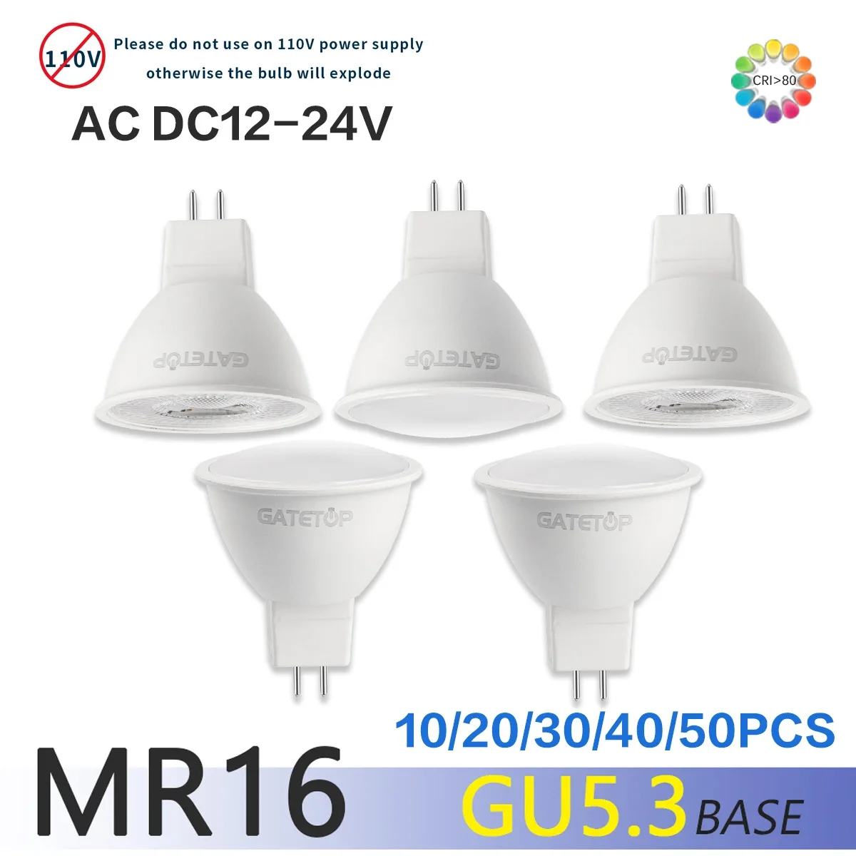 

10-50 упаковок MR16 GU5.3 Базовые светодиодные прожекторы AC DC 12 В 24 В 3 Вт-8 Вт 38/120 градусов Замените галогенные лампы 50 Вт для освещения гостиной