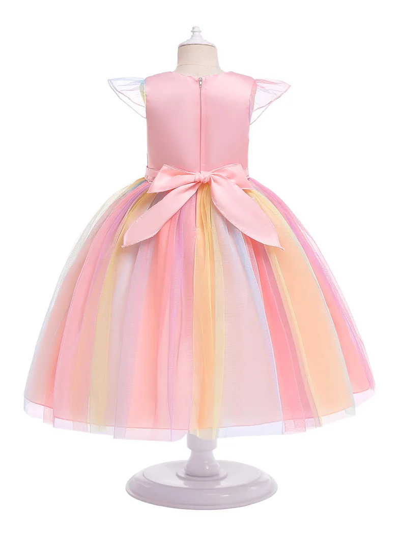 Girls Pink Unicorn Dress Rainbow Princess Costume For Girls Fancy Birthday Party Dress Halloween Perform Costume 3-10Years