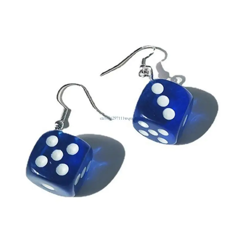 Dice-Dangle Drop Earrings Funny Punk Resin Cube Dice-Dancing Earrings Jewelry Geometric Sieve Pendant Clavicle Chain