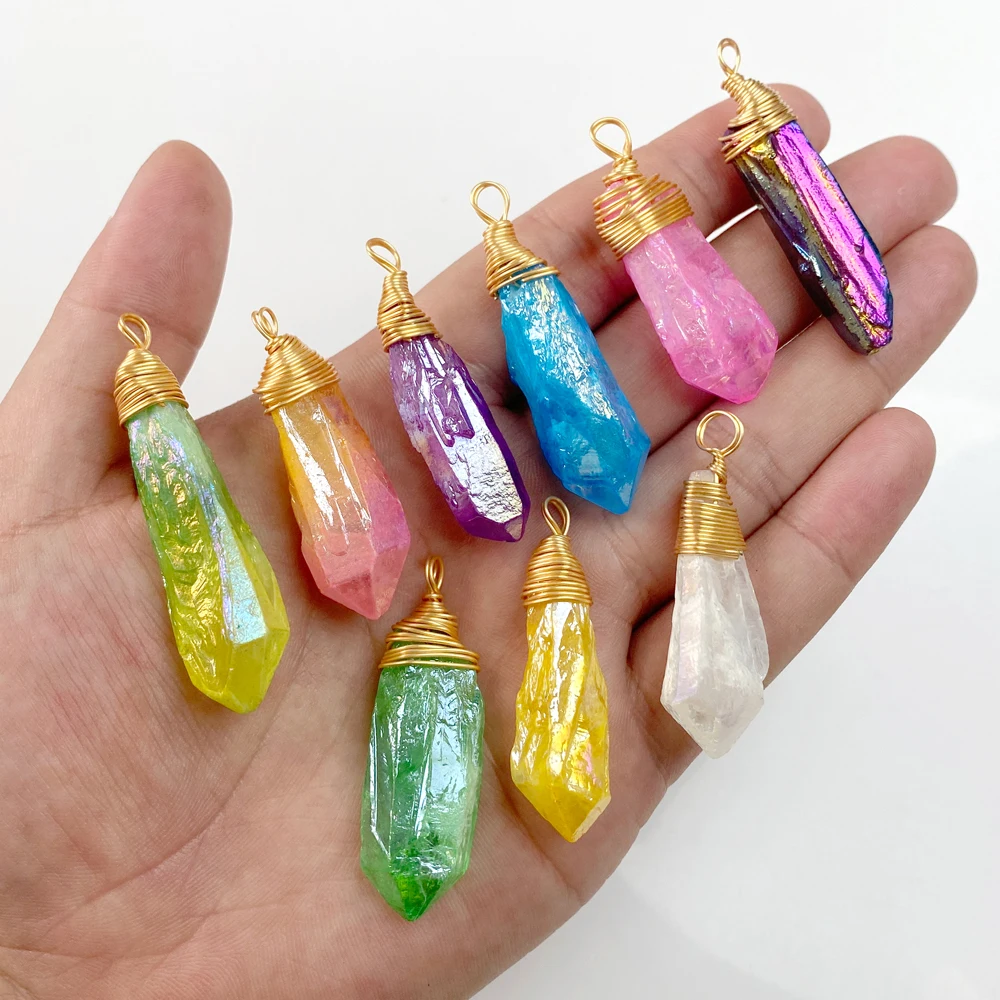 2pcs Irregular Electroplated Colored Crystal Pendant Winding Handmade Pendant Necklace Jewelry Jewelry DIY Necklace Earring