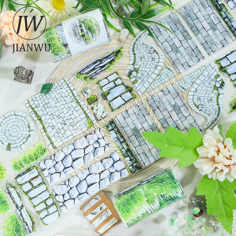 JIANWU 70mm*200cm Vintage Bluestone Bricks Plant Landscape Material Collage Scrapbook PET Tape Creative DIY Journal Stationery view 2