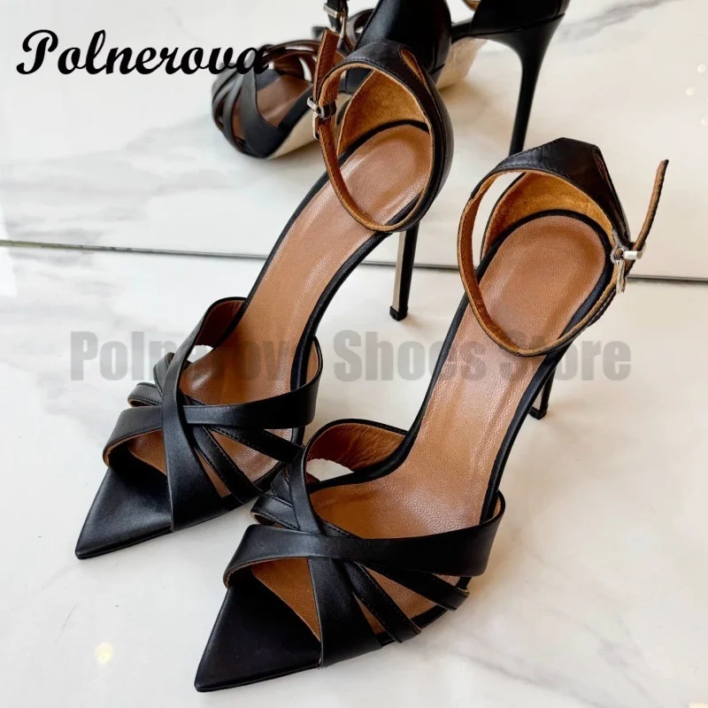 

Cross Strap Roman Sandals Pointy Toe Ankle Strap High Heels Novelty Designer Elegant Ladies Party Women Shoe Zapatos Para Mujere