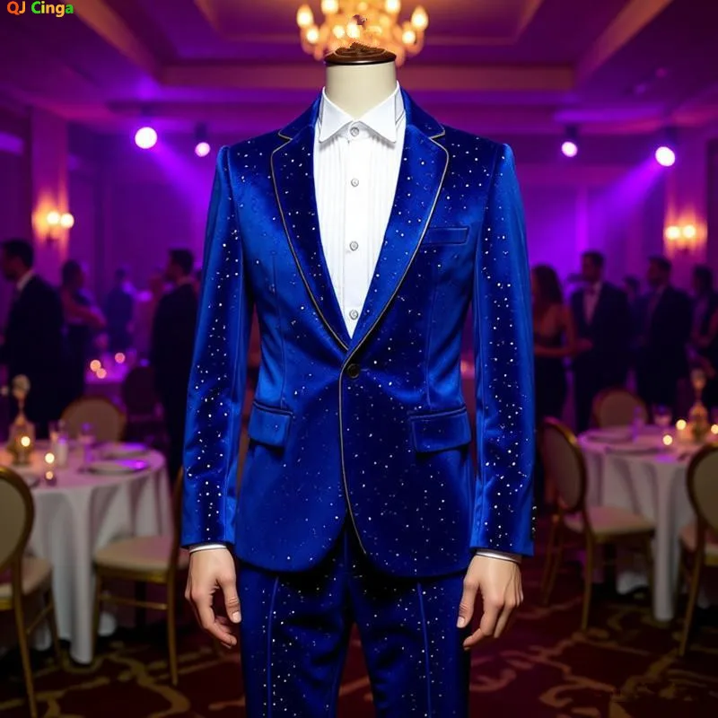 

Luxury Men's Bronzing Velvet Two-Piece Suit(Jacket + Pants)Shiny Party Dress Suit Men Dinner Stage Singer Show Tuxedo.