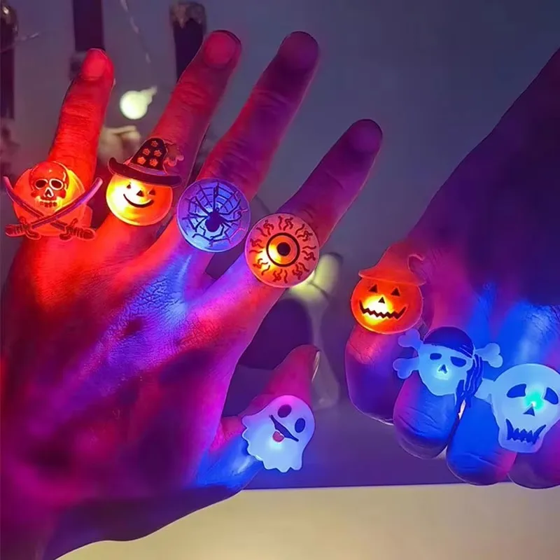 5pcs Halloween Christmas Luminous Rings Creative Pumpkin Ghost Skull Snowflake Snowman LED for Children Finger Rings Toys Gifts