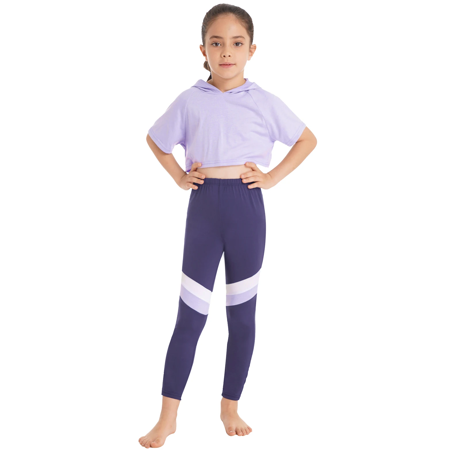 

Children Girls Sports Suits Jogging Suit Yoga Fitness Outfit Short Sleeves Crop Top with Trouser Gym Running Pullover Sportswear