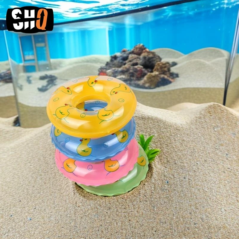 Floating Toys Mini Swimming Rings Rubber Fishing Net Washing Swimming Water Fun Creative Fish Tank Decoration for Turtle Fish