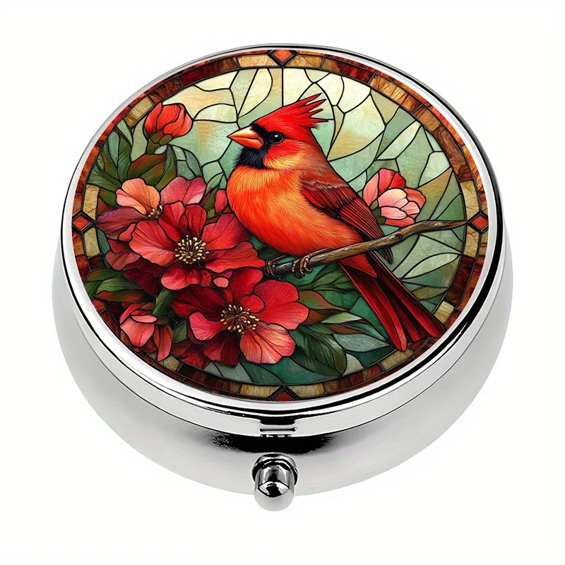 Single pack, wallet-style pill box with 3 compartments, Red Bird mini pill box, vitamin storage box, unique travel gift, best Christmas gift.