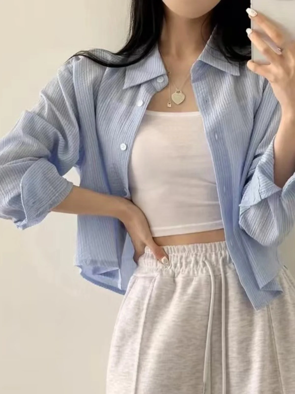 

Blue ort Svel Women's irt Summer 2025 New Small Size oulder Padded Thin Cardigan Open Front Long Sve Sun Prote...